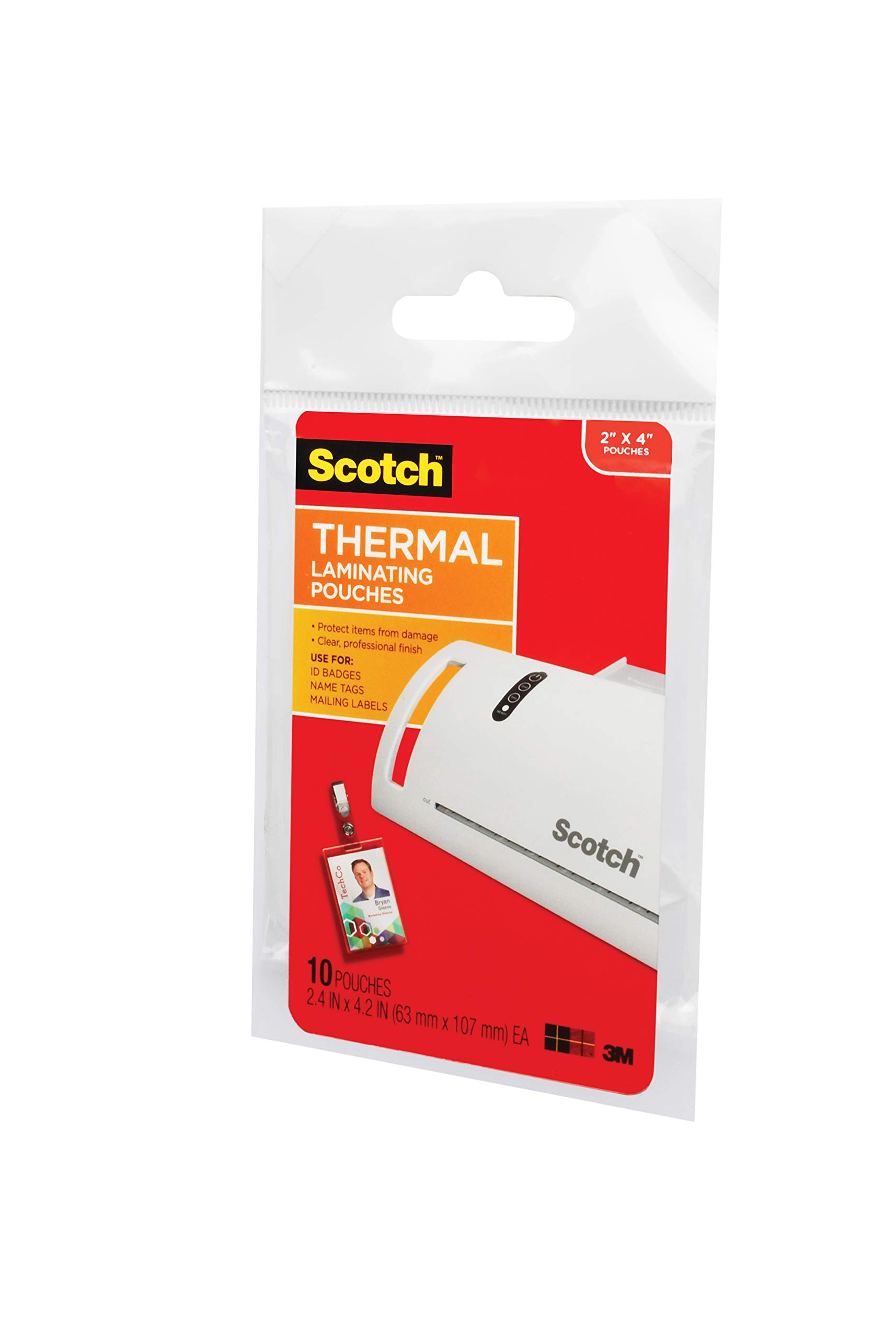 3M THERMAL LAMINATING POUCHES NAME TAGS WITH ID CLIPS 10PK The