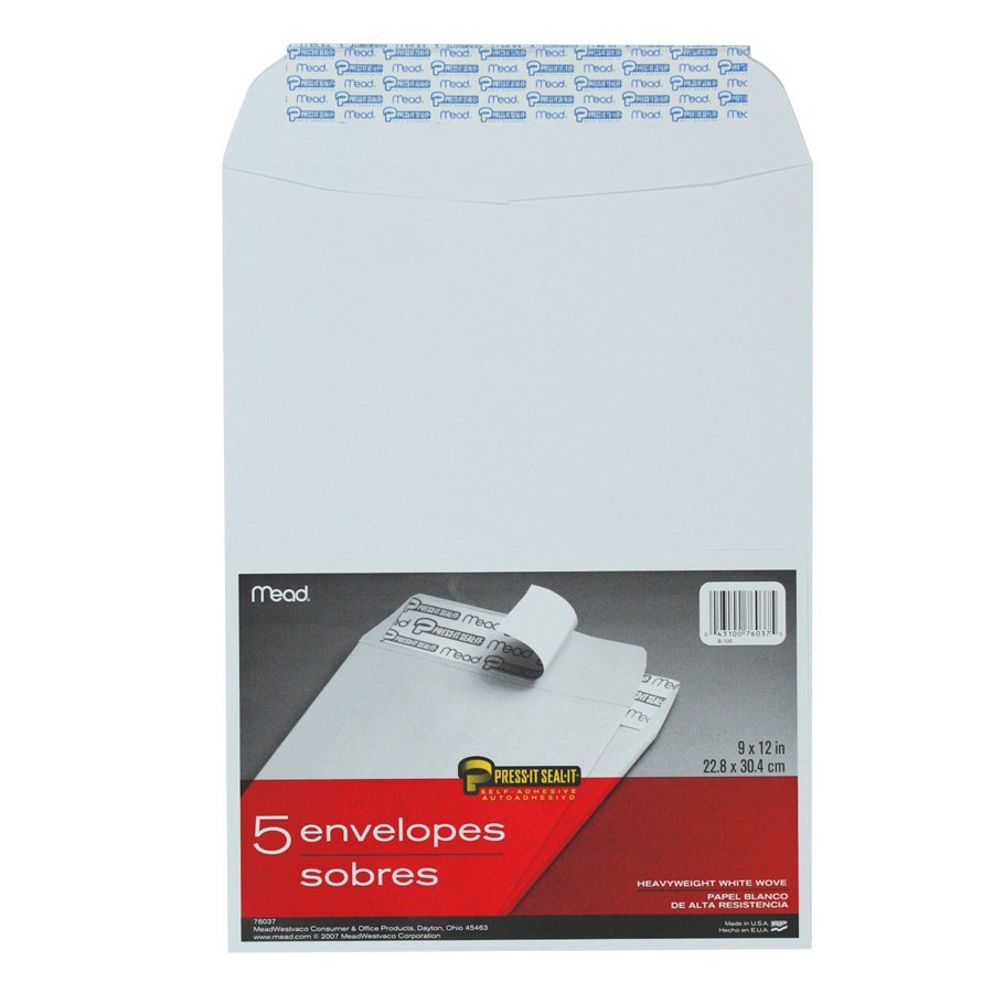 Mead 9inch x 12inch White press-it seal-it envelope (043100760375)