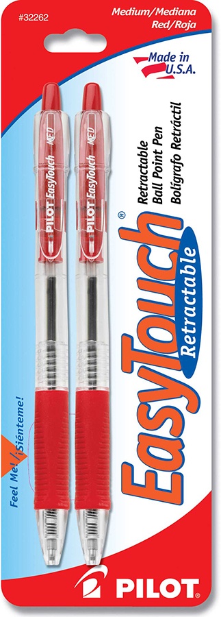 Pilot easytouch retractable ball point pen medium/Red - 2 ct (072838322623)