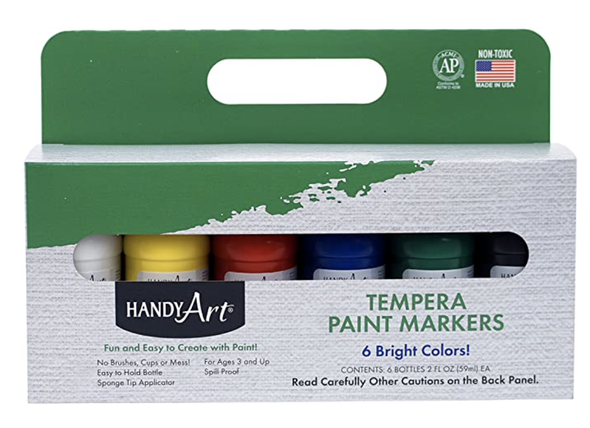HANDY ART PRIMARY TEMPERA PAINT MARKERS, ASSORTED SET, BOX OF 6 The