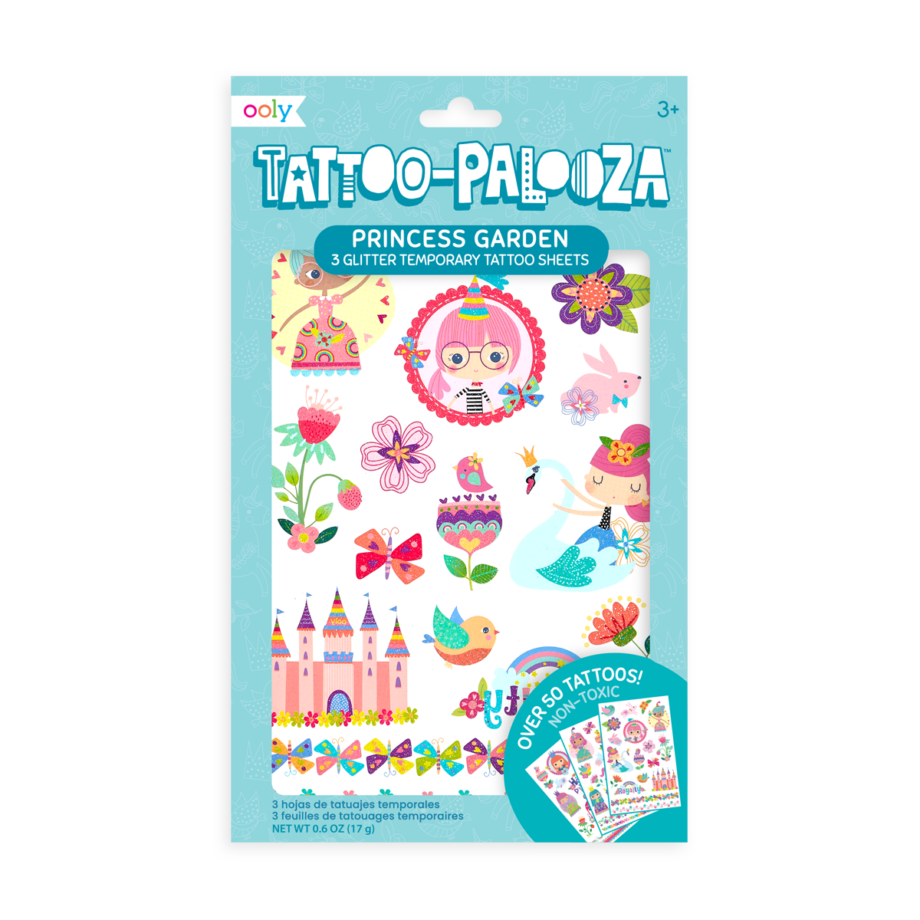OOLY - TATTOO PALOOZA TEMPORARY TATTOOS - PRINCESS GARDEN - 3 SHEETS
