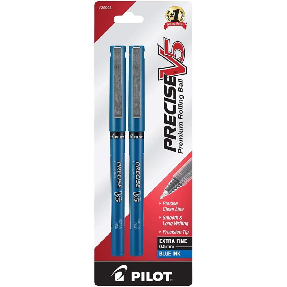PILOT - Precise V5 Stick Liquid Ink Rolling Ball Stick Pens, Extra Fine Point (0.5mm) Blue Ink, 2-Pack (25002)