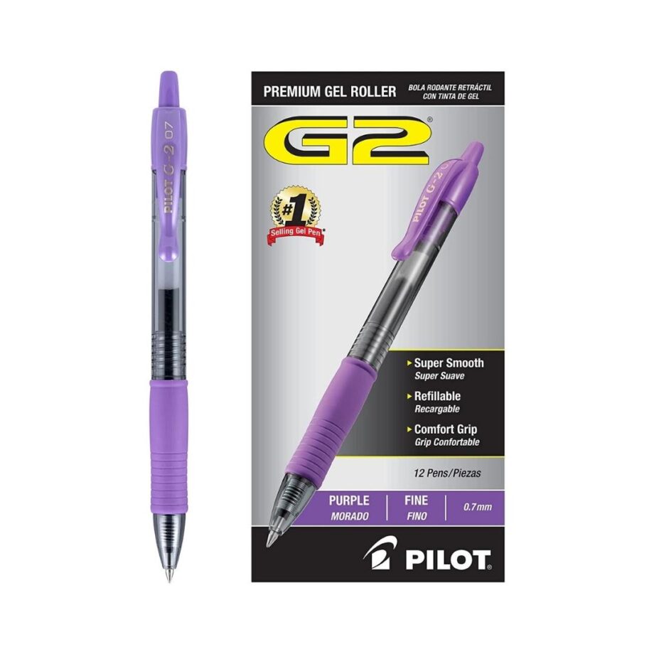 PILOT - Gel Pen, Retractable/Refillable, Fine Point, Purple Ink, BOX OF 12