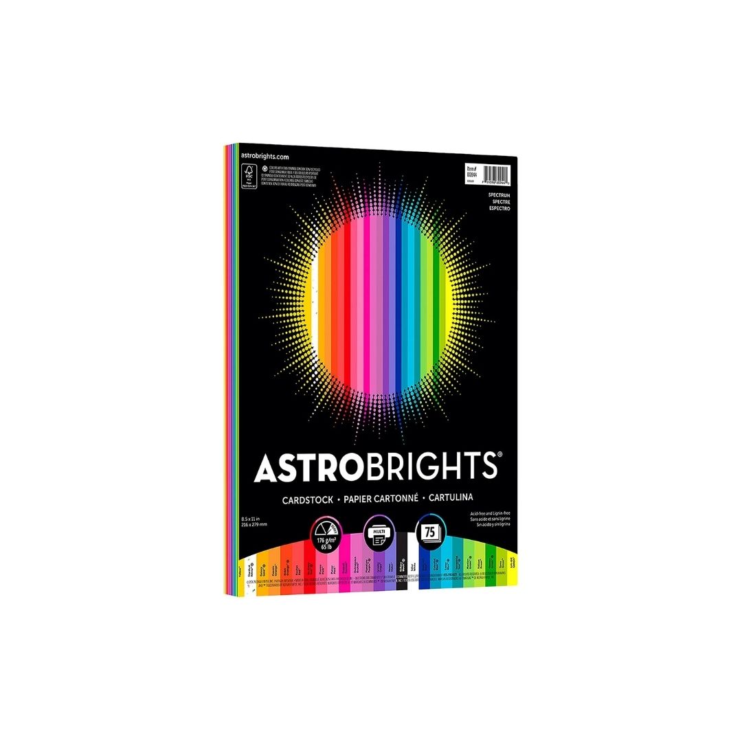Astrobrights Color Cardstock, 8.5 x 11, 65 lb./176 Gsm, Spectrum  Assortment, 75 Sheets
