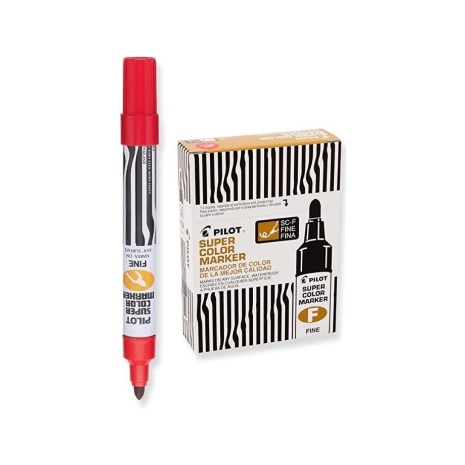 PILOT - Super Color Refillable Permanent Markers, Red Ink, Fine Bullet Point, 12-Pack (44800)