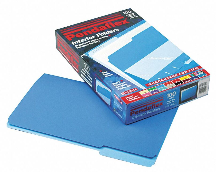 PENDAFLEX - LEGAL FILE FOLDER INTERIOR 1/3 CUT, BLUE (BOX OF100) (435013)