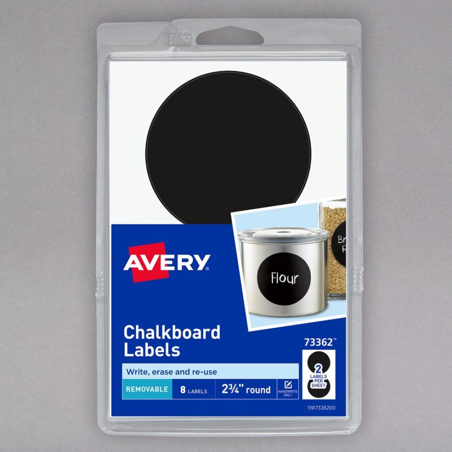 AVERY - 2 3/4" MATTE BLACK REMOVABLE HANDWRITE ONLY ROUND CHALKBOARD LABEL - 8/PACK