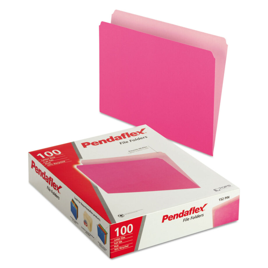 PENDAFLEX - LETTER FILE FOLDER INTERIOR 1/3 CUT, PINK (BOX OF 100) (421013)