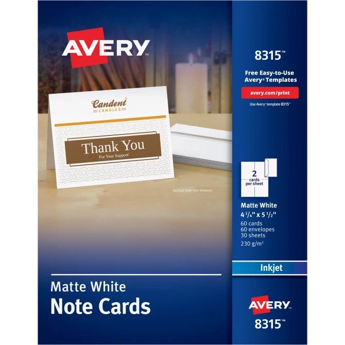 AVERY - NOTE CARDS, MATTE, TWO-SIDED PRINTING, 4-1/4" X 5-1/2", 60 CARDS