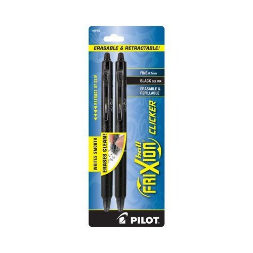 Refillable & Retractable Gel Ink Pens 2-Pack Fine Point Black Ink - 3 Pack PILOT FriXion Clicker Erasable 31460 