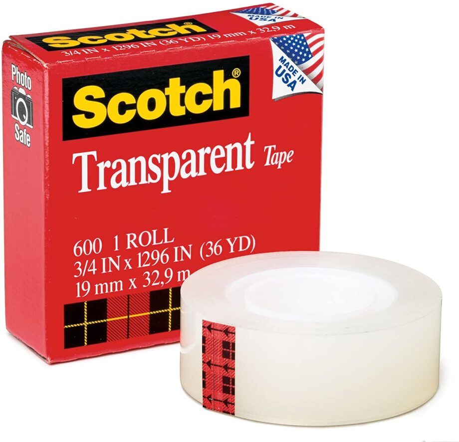 3M - SCOTCH TRANSPARENT GLOSSY TAPE, CLEAR, 3/4" X 1296", 1" CORE