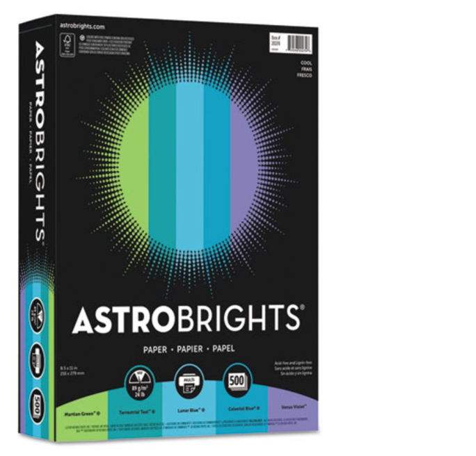 Astrobrights Color Paper - Cool Assortment 24lb 8.5 x 11 Assorted Cool  Colors 500/Ream