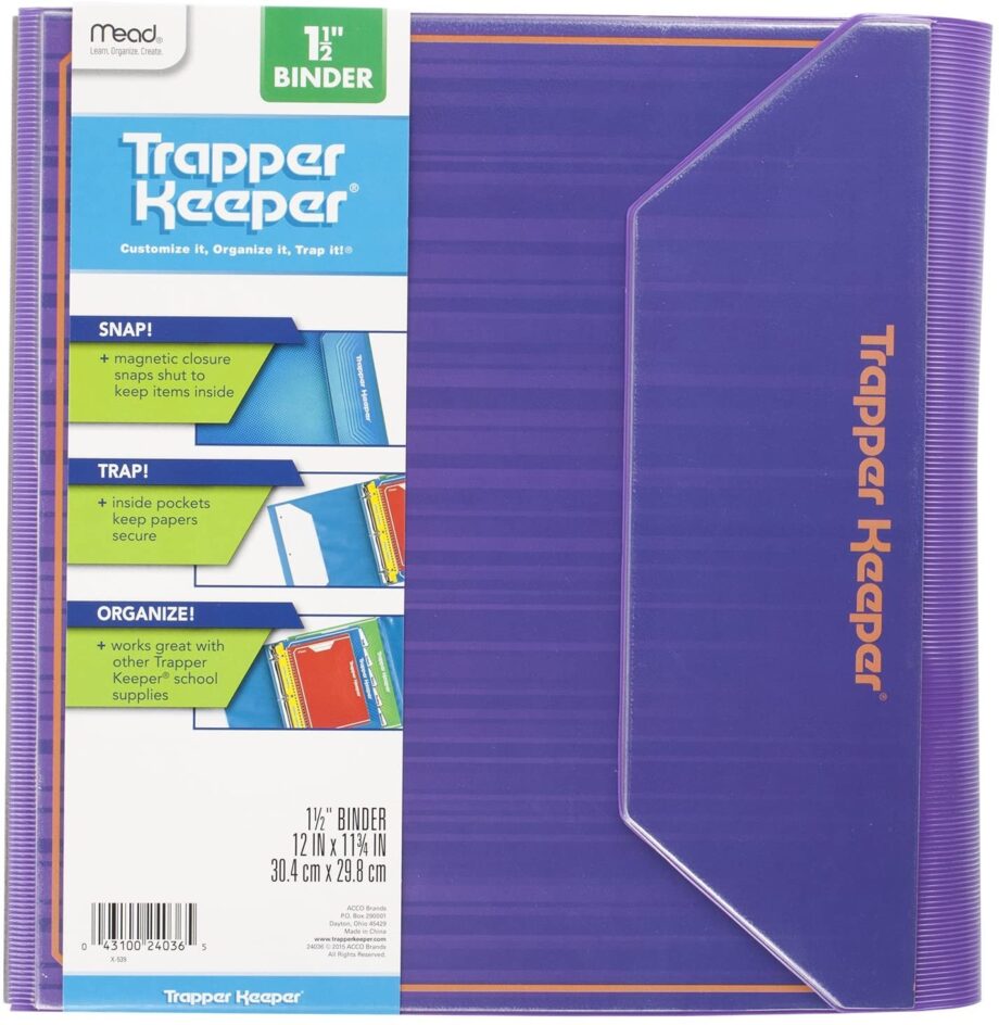 Trapper Keeper 3 Ring Binder, Sealed, 1-1/2, Color May Vary (24036)