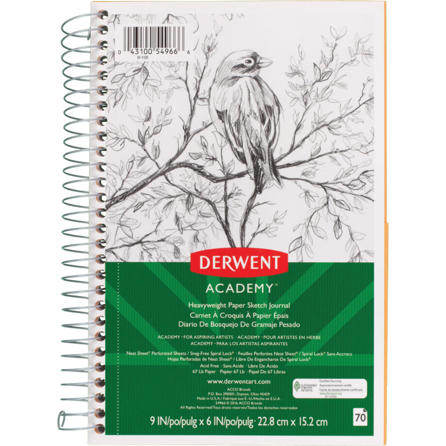 DERWENT - ACADEMY HEAVYWEIGHT PAPER SKETCH JOURNAL - WHITE 9" X 6"