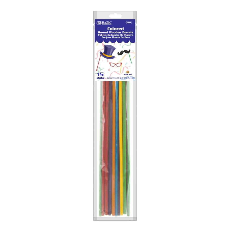 BAZIC - WOODEN DOWELS, ROUND, MULTICOLORED