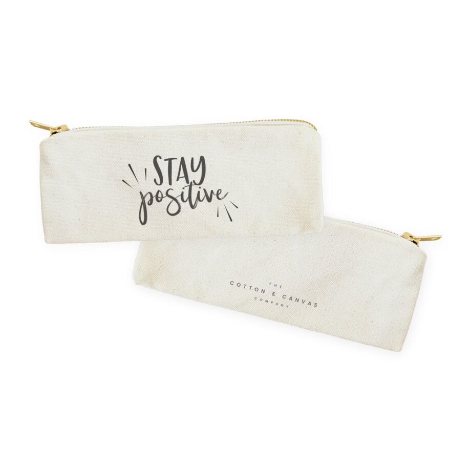 THE COTTON AND CANVAS CO. - STAY POSITIVE - COTTON PENCIL CASE AND TRAVEL POUCH