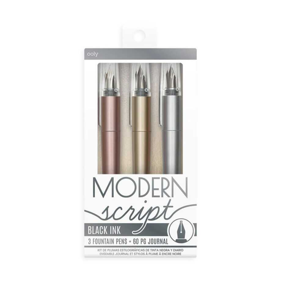 OOLY - MODERN SCRIPT FOUNTAIN PEN & JOURNAL, 4 PIECE SET