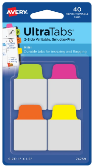 AVERY - ULTRA TABS, ASSORTED NEON COLORS, 1" X 1.5"