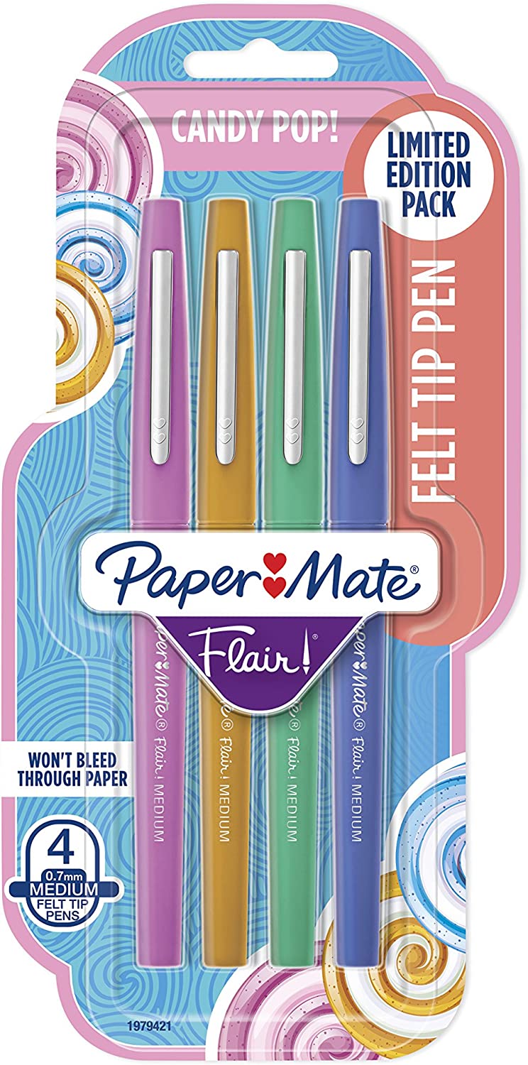 PAPER MATE - Flair Felt Tip Pens, Medium Point, Limited Edition Candy Pop Pack, 4 Pack (1979421)