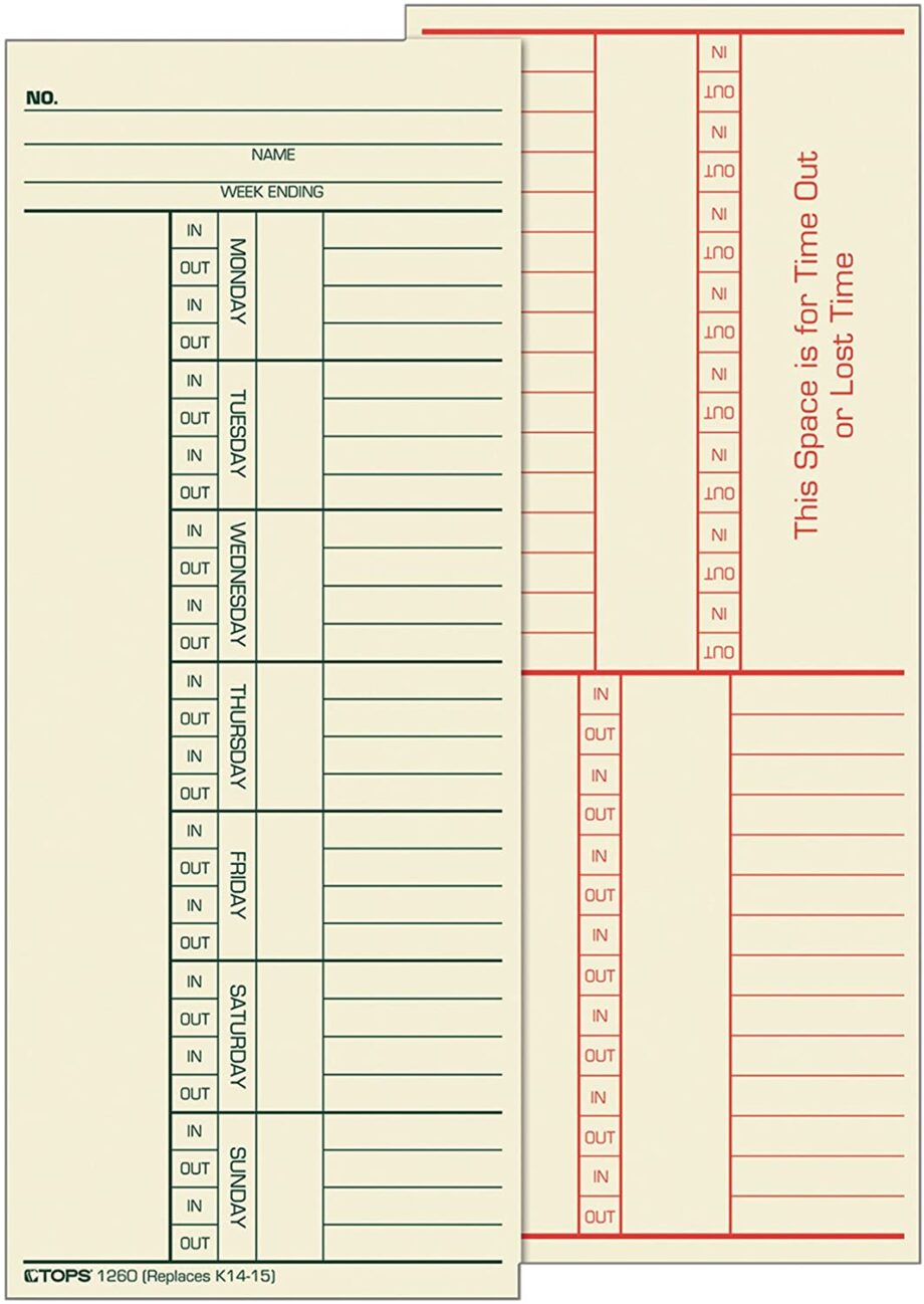 TOP - CARD,TIME,WK,4.3X8.25,K14,MAN, BOX OF 500