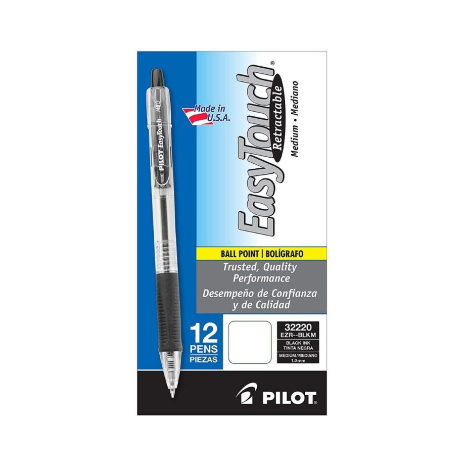 PILOT - EasyTouch Refillable & Retractable Ballpoint Pens, Medium Point, Black Ink, 12-Pack (32220)