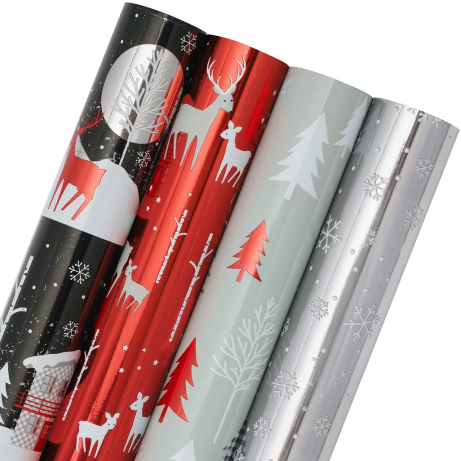 WORKAHOLIC - CHRISTMAS WRAPPING PAPER ROLL SET - FOIL BLACK AND SLIVER