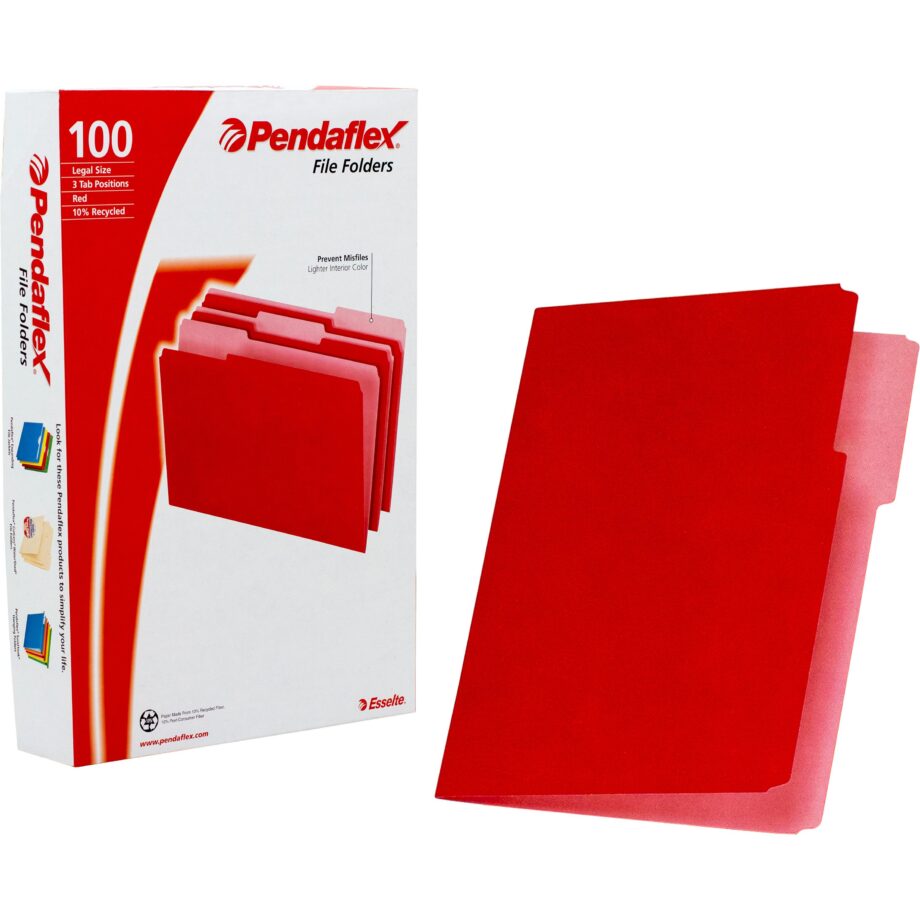 PENDAFLEX - LEGAL FILE FOLDER INTERIOR RED 1/3 CUT (BOX OF 100) (435013)