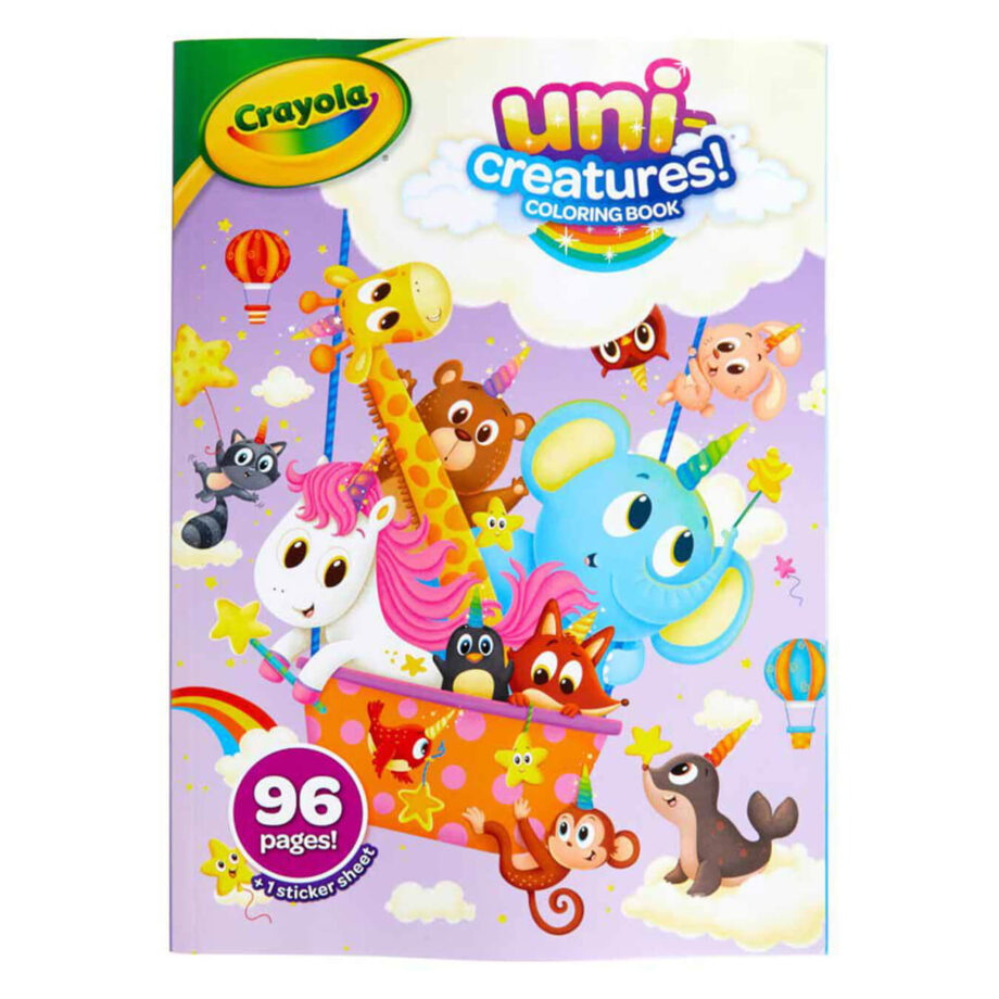 CRAYOLA - COLORING BOOK WITH STICKER SHEET, UNI-CREATURES, 96PG