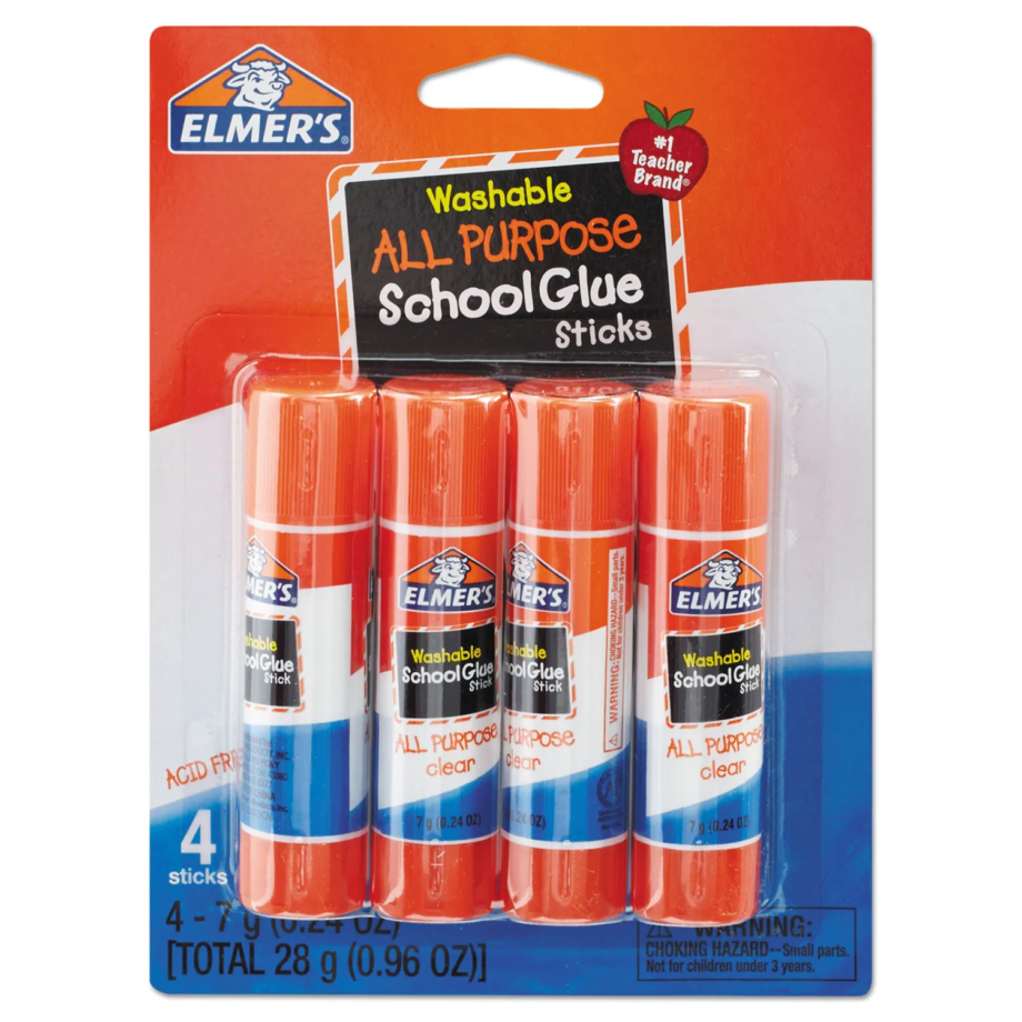 ELMERS - GLUE,STICK,SCHOOL CLEAR,PACK OF 4