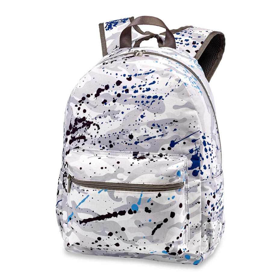 TOP TRENZ  - CAMO SPLATTER CANVAS 2-ZIPPER BACKPACK