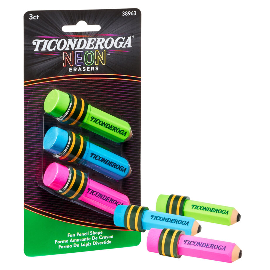DIXON - FUN SHAPED NEON  ERASER - 3PK