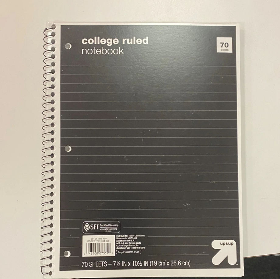 College Ruled 1 Subject Flexible Plastic Cover Spiral Notebook - Black