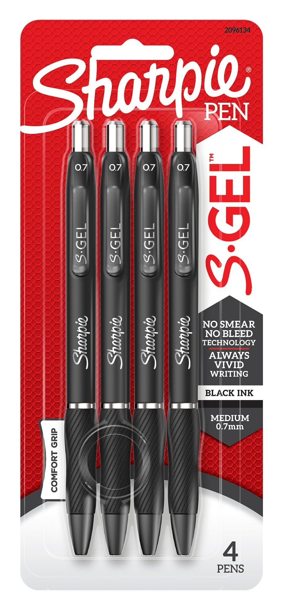 SHARPIE  - S.GEL  PEN - 0.7MM - BLACK - 4 PACK
