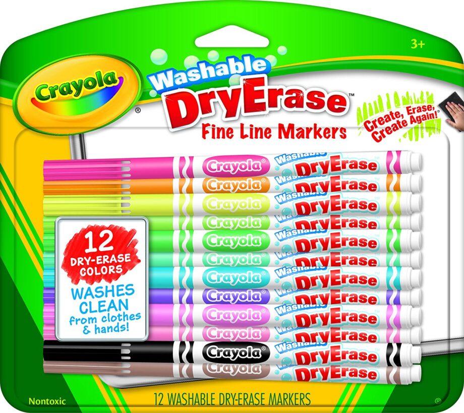 CRAYOLA - DRY ERASE MARKERS, FINE LINE, WASABLE, 12CT
