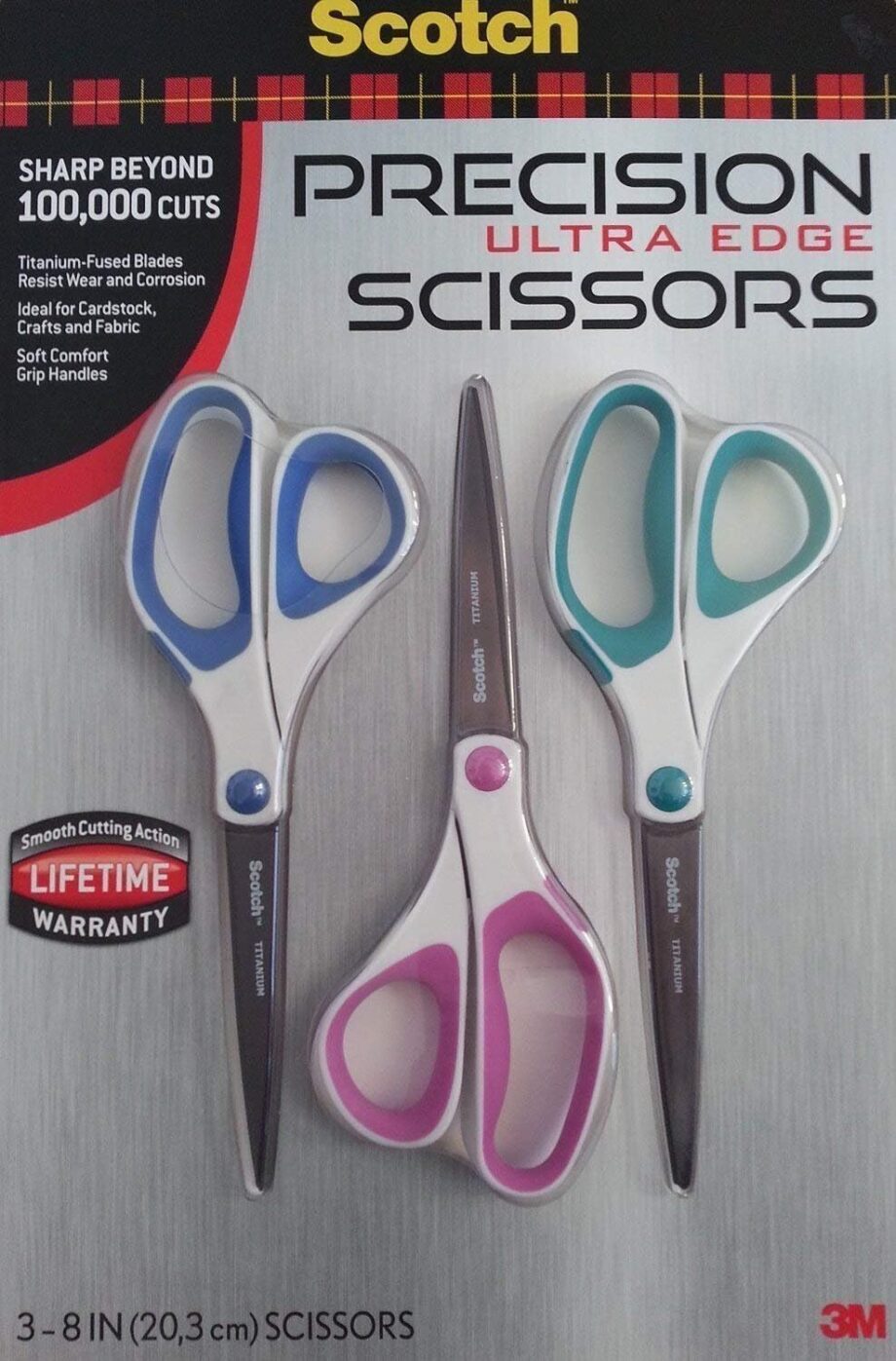 Scotch 8-Inch Precision Ultra Edge Scissors, 3-Pack, White