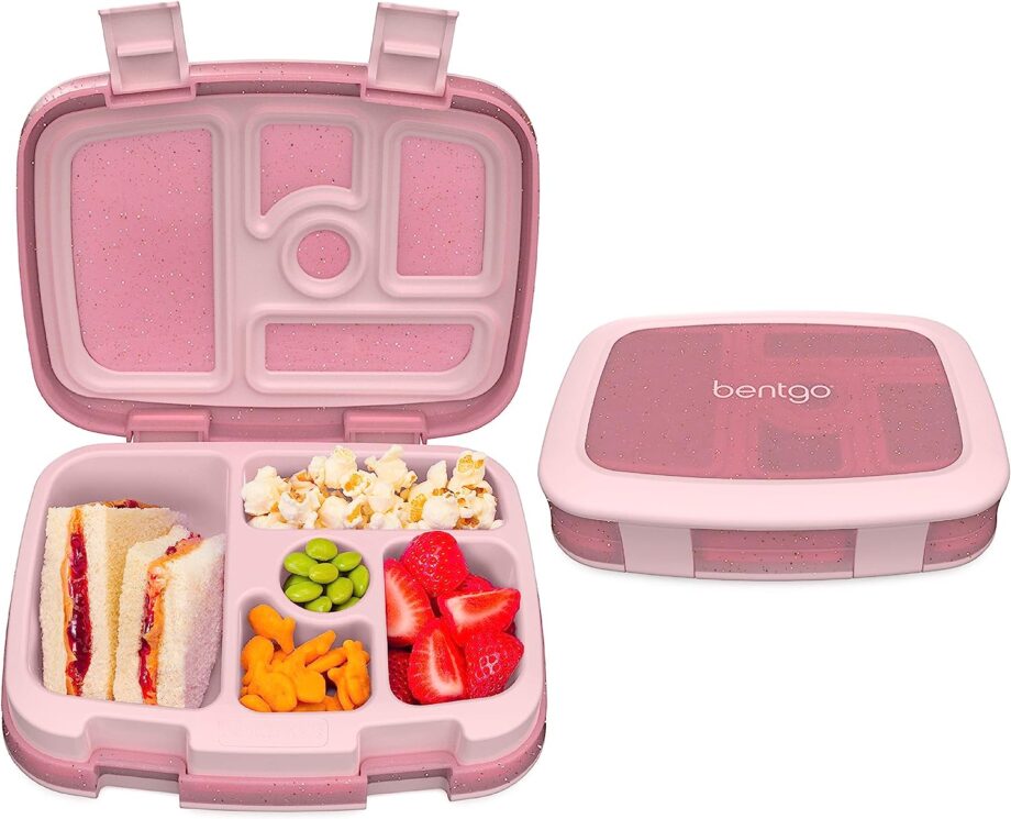 Bentgo® Kids 5-Compartment Lunch Box - Glitter Design for School - Pink