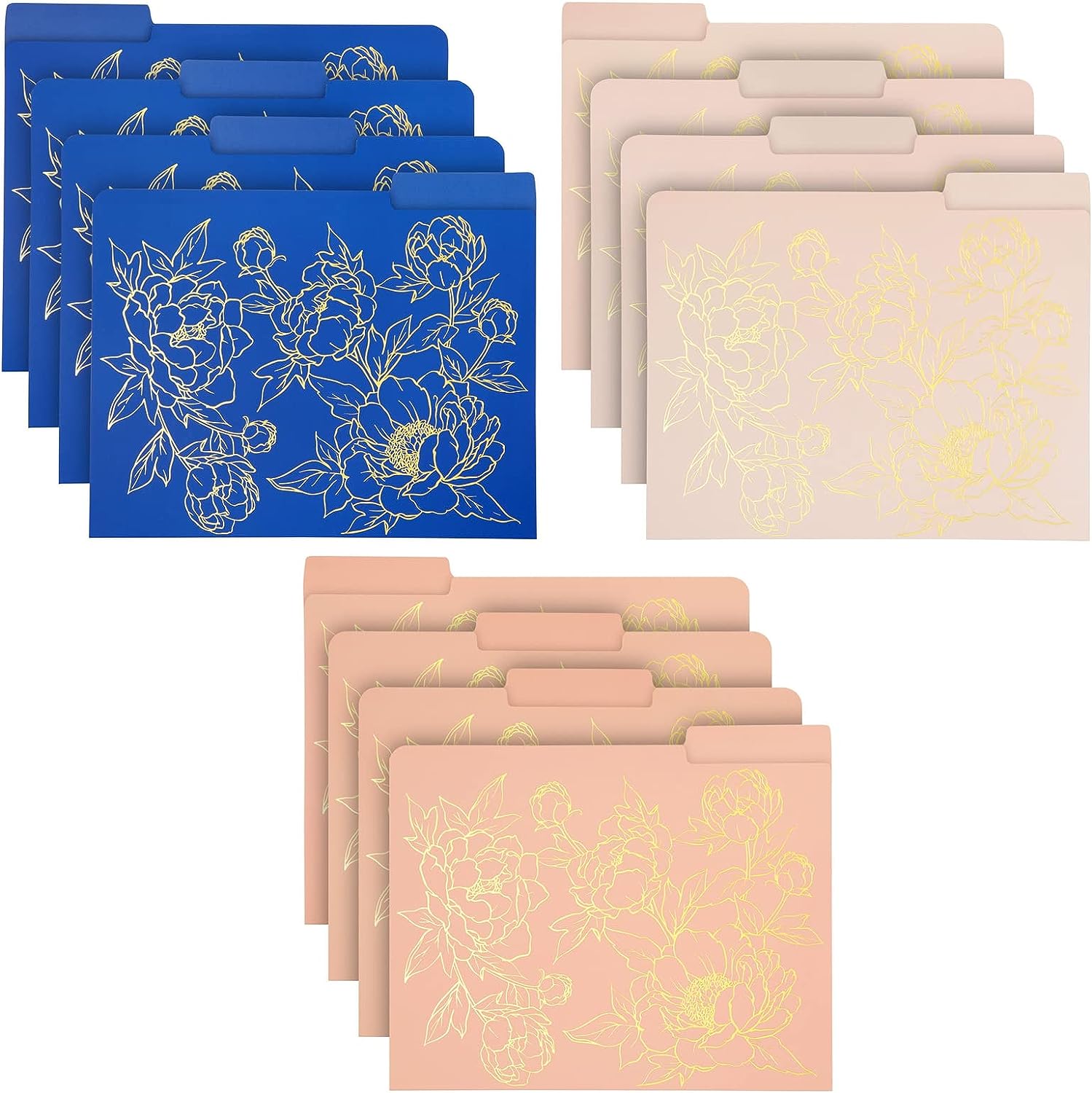 12 Pack Decorative Floral File Folders for Women with Gold Foil Accents