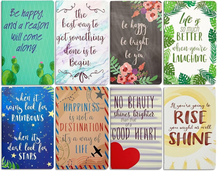 Paper Junkie Inspirational Journals for Women with 8 Unique Motivational Quotes, 5x8 Bulk Lined Notebooks
