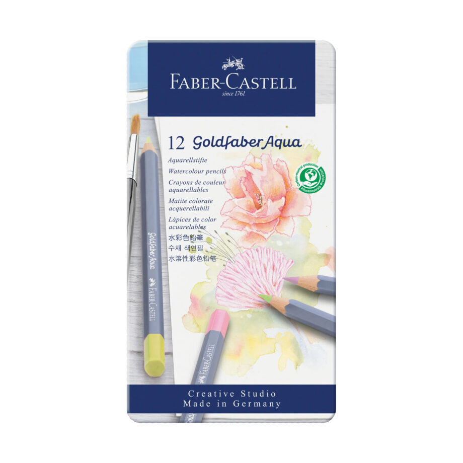 FABER CASTELL - GOLDFABER AQUA WATERCOLOR PENCILS, PASTELS - TIN OF 12