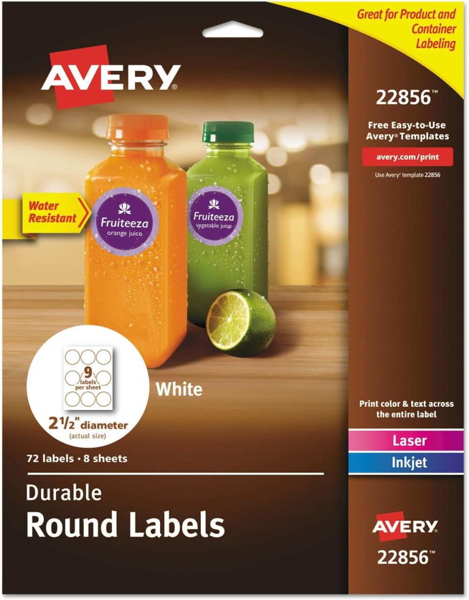 AVERY - WATERPROOF ROUND LABELS - 2  1/2" - MATTE WHITE