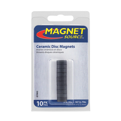 MAGNET SOURCE - CERAMIC MAGNETS, DISC, 1/2" X 3/16" – 10 PACK