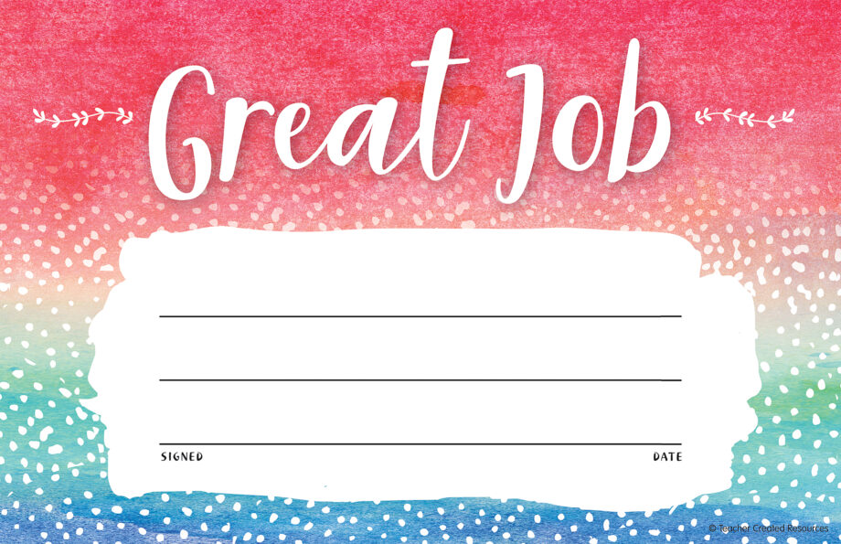 TEACHER CREATED RESOURCES - WATERCOLOR GREAT JOB AWARDS