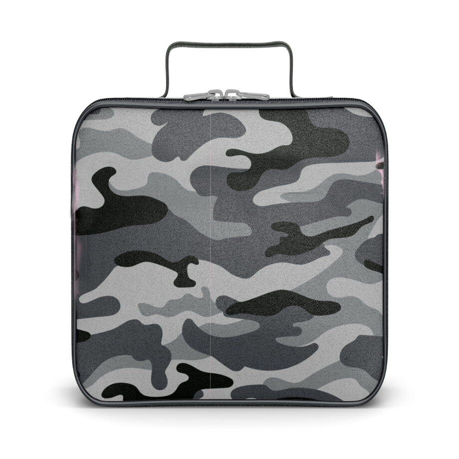 TOP TRENZ - GREY CAMO COLOR BLOCK CANVAS INSULATED LUNCH BOX