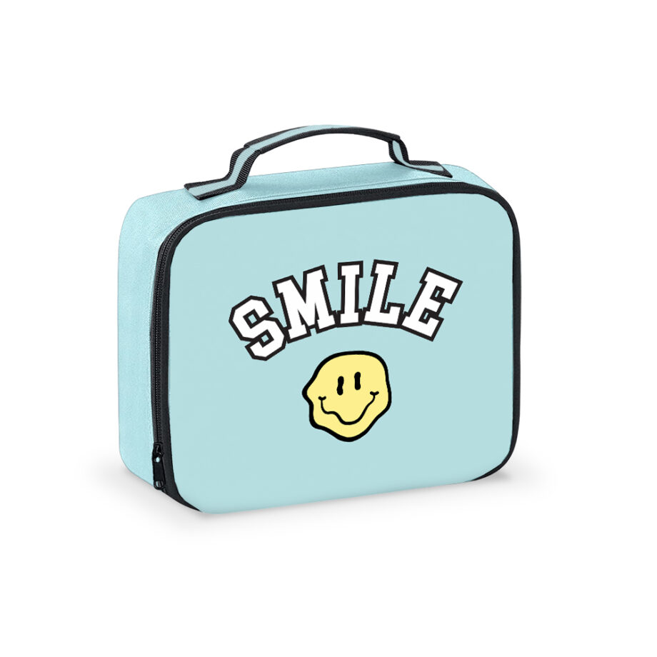 TOP TRENZ - AQUA SMILE CANVAS INSULATED LUNCH BOX WITH PATCHES