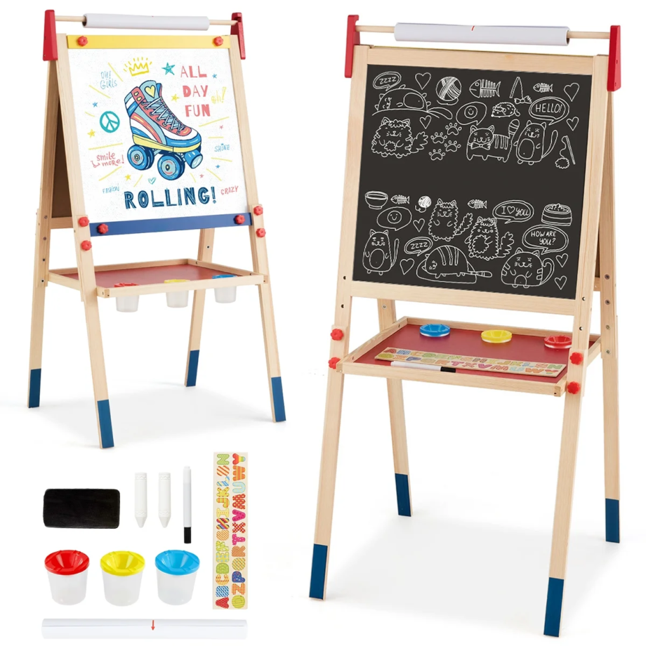 COSTWAY - ALL IN ONE WOODEN KID'S ART EASEL