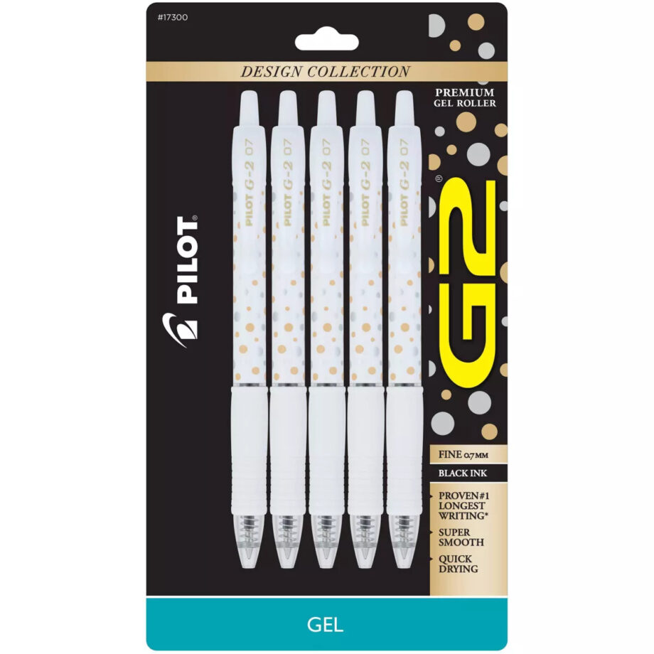 PILOT - 5PK G2 DESIGN COLLECTION DOTS GEL PENS FINE POINT 0.7MM BLACK INK