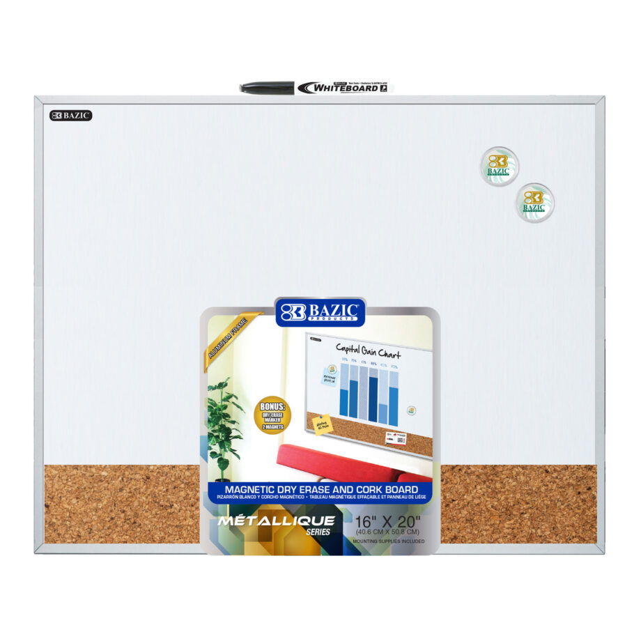 BAZIC - ALUMINUM FRAME MAGNETIC DRY ERASE/ CORK BOARD - 16 X 20