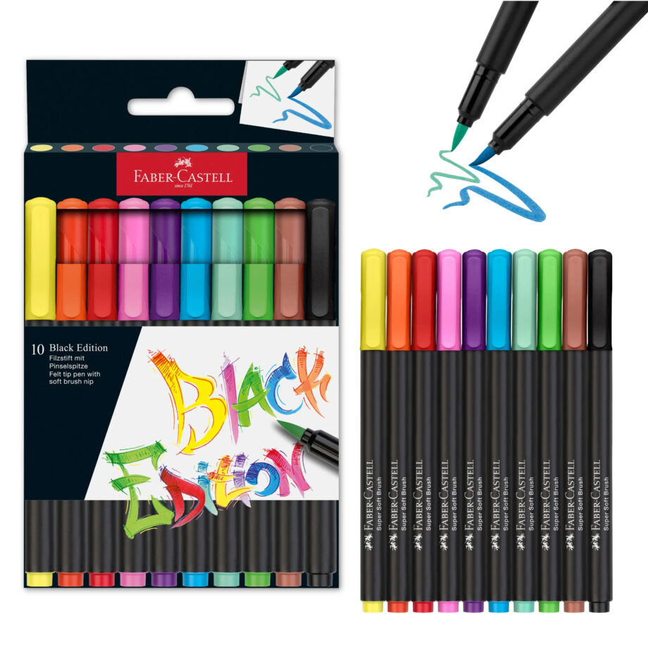 FABER CASTELL - BLACK EDITION SUPER SOFT BRUSH PENS (BOX OF 10)