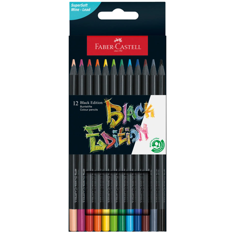 FABER CASTELL - BLACK EDITION COLORED PENCILS (BOX OF 12)