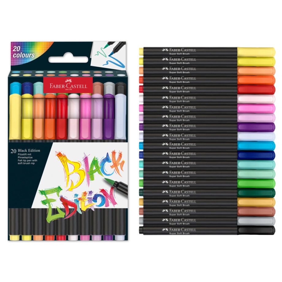 FABER CASTELL - BLACK EDITION SUPER SOFT BRUSH PENS (BOX OF 20)